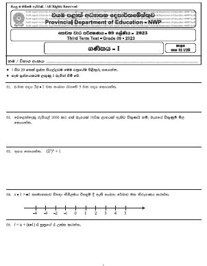 2023(2024) Grade 09 Maths 3rd Term Test Paper | North Western Province