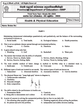 2023(2024) Grade 09 Health 3rd Term Test Paper (English Medium) | North Western Province