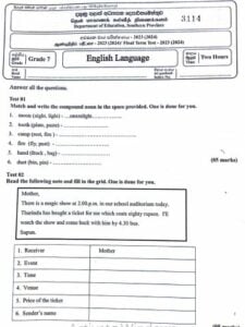 Southern Province 2023(2024) Grade 07 English 3rd Term Test Paper