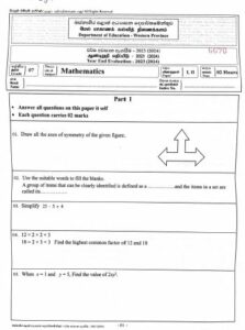Western Province 2023(2024) Grade 07 Maths 3rd Term Test Paper ...