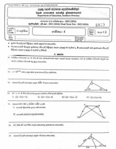 Southern Province 2023(2024) Grade 11 Maths 3rd Term Test Paper