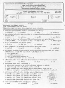 Southern Province 2023(2024) Grade 08 Science 3rd Term Test Paper