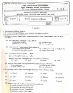 Southern Province 2023(2024) Grade 07 Sinhala 3rd Term Test Paper