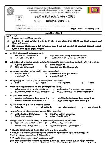 North Central Province 2023(2024) Grade 10 Catholic 3rd Term Test Paper with Answers