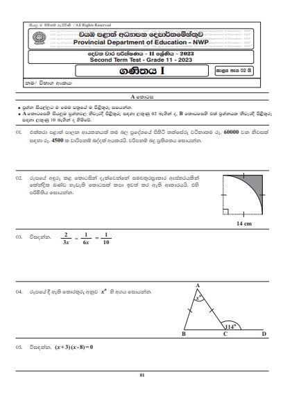 2023 Grade 11 Maths 2nd Term Test Paper 