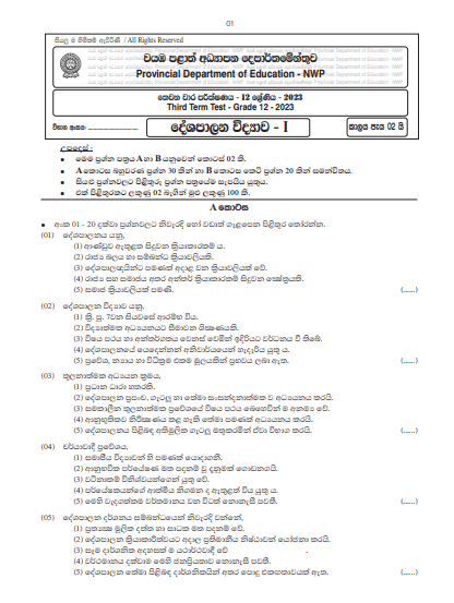 2023 Grade 12 Political Science 3rd Term Test Paper | North Western ...