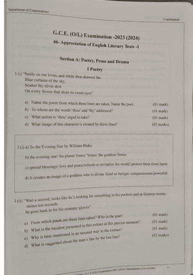 2023(2024) O/L Appreciation of English Literary Text Marking Scheme