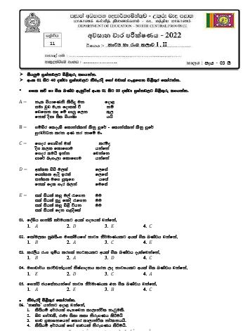 North Central Province 2022 Grade 11 Drama 3rd Term Test Paper with Answers