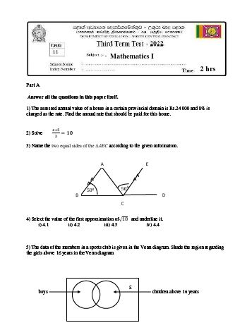 North Central Province 2022 Grade 11 Maths 3rd Term Test Paper with Answers | English Medium