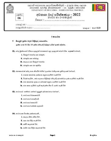 North Central Province 2022 Grade 06 Drama 3rd Term Test Paper with Answers