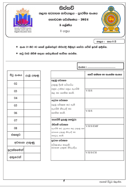 Sipsavi 2024 Grade 5 Scholarship Model Paper(04) With Answers