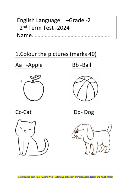 Grade 02 English 2nd Term Test Paper 2024