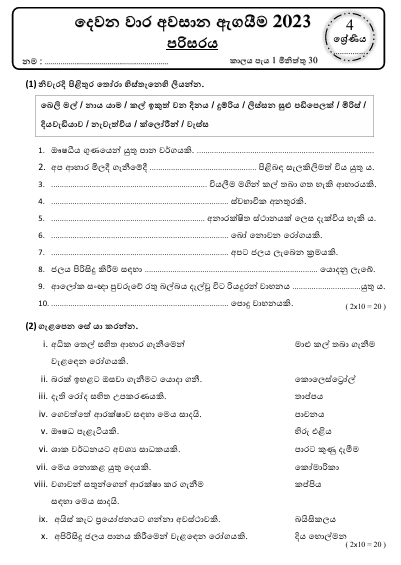 Grade 04 Environment 2nd Term Test Paper 2023