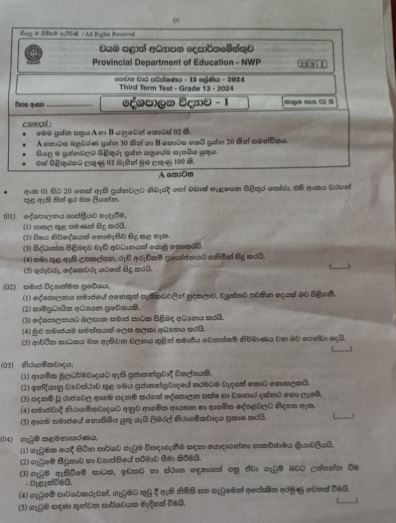 2024 Grade 13 Political Science 3rd Term Test Paper with Answers | North Western Province