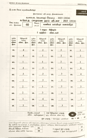 2023(2024) OL Business and Accounting Studies Marking Scheme Tamil Medium