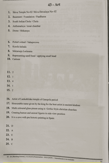 2023(2024) O/L Art Marking Scheme | English Medium