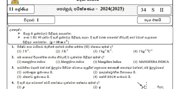 2024(2025) O/L Sinhala language Model Paper (Ministry of Education)