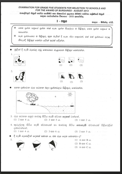 Grade 5 Scholarship Exam Past Paper 2013 | Sinhala Medium