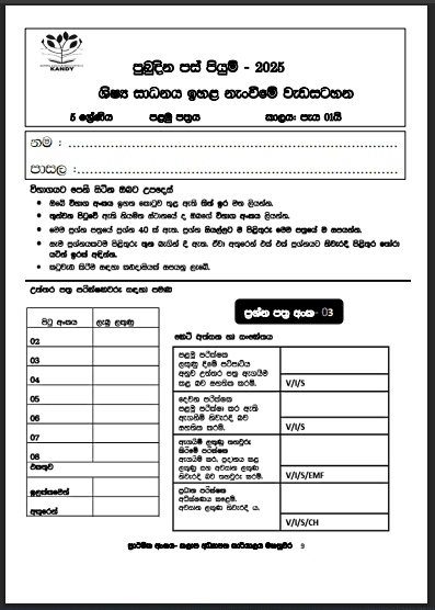 Pubudina Pas Piyum 2025 Scholarship Model Paper 03