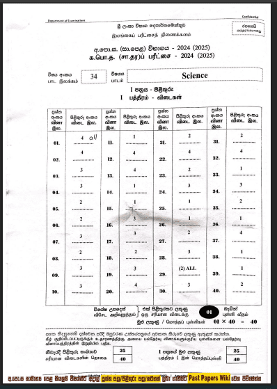 2024(2025) O/L Science Marking Scheme | English Medium