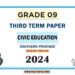 Southern Province 2024 Grade 09 Civic Education 3rd Term Test Paper | English Medium