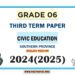 Southern Province 2024 Grade 06 Civic Education 3rd Term Test Paper | English Medium