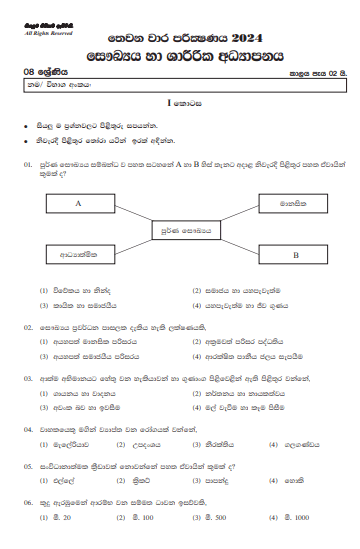 North Western Province 2024 Grade 08 Health Third Term Test Paper PDF in Sinhala Medium