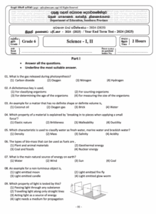 Southern Province 2024 Grade 06 Science 3rd Term Test Paper | English ...