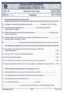 North Western Province 2024 Grade 08 Geography 3rd Term Test Paper ...