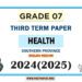Southern Province 2024 Grade 07 Health 3rd Term Test Paper | English Medium