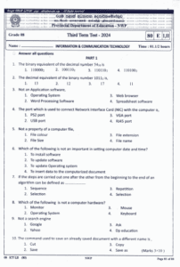 North Western Province 2024 Grade 08 ICT 3rd Term Test Paper | English ...