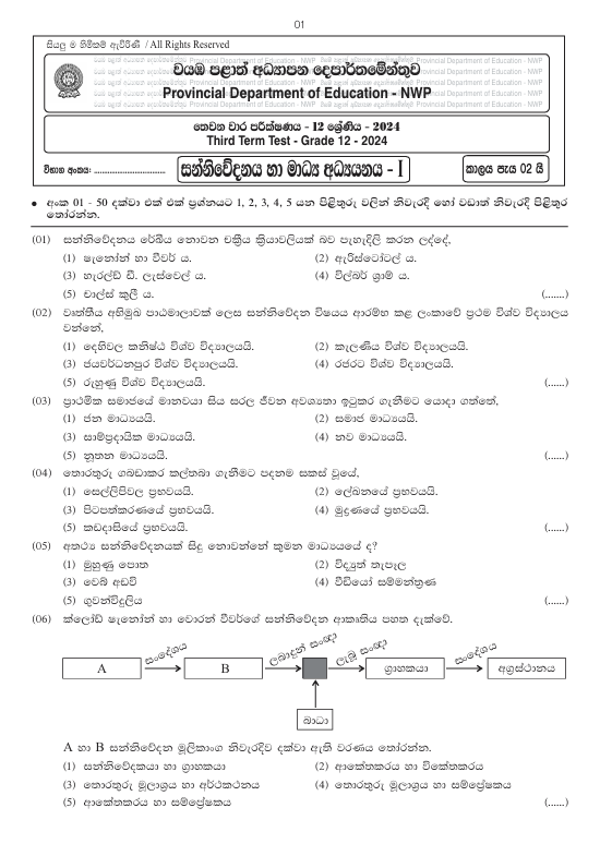 North Western Province Grade 12 Media Third Term Test Paper 2024 With Answers