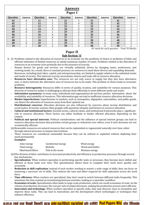 2023(2024) A/L Economics Marking Scheme | English Medium