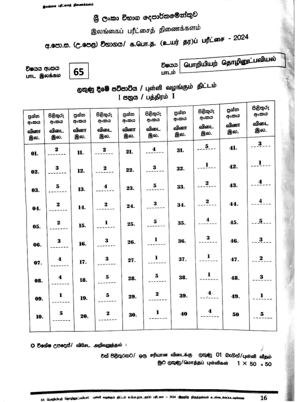 2024 A/L Engineering Technology past paper answers PDF in Tamil Medium
