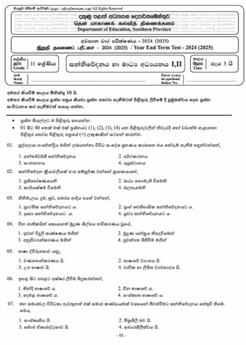 Southern Province 2024 Grade 11 Media 3rd Term Test Paper