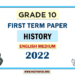 English Medium Grade 10 History 1st Term Test Paper 2022