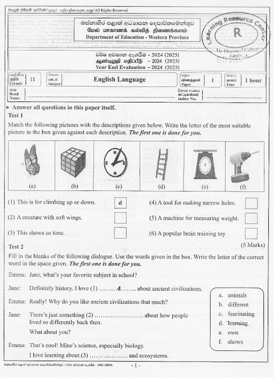 2024 Grade 11 English Third Term Test Paper PDF