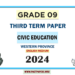 English Medium 2024 Grade 09 Civic Education 3rd Term Test Paper Western Province