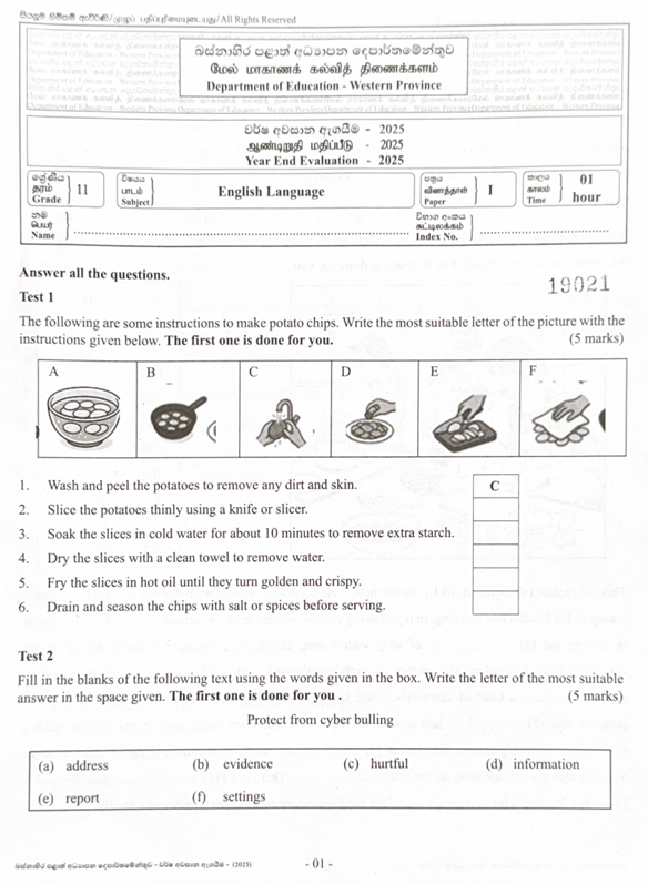 2025 Grade 11 English Third Term Test Paper PDF With Answers