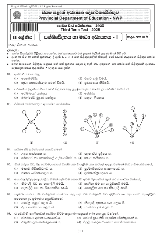 2025 Grade 11 Media Third Term Test Paper PDF with Answers In Sinhala Medium