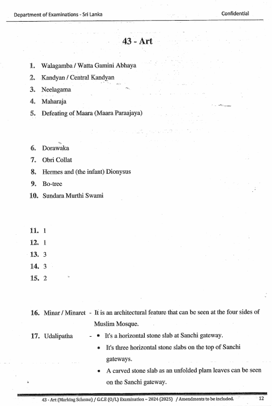 G.C.E. Ordinary Level Art Past Paper Answers 2024(2025) in English Medium