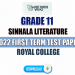 Royal College 2022 Grade 11 Sinhala Literature 1st Term Test Paper