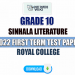 Royal College 2022 Grade 10 Sinhala Literature 1st Term Test Paper
