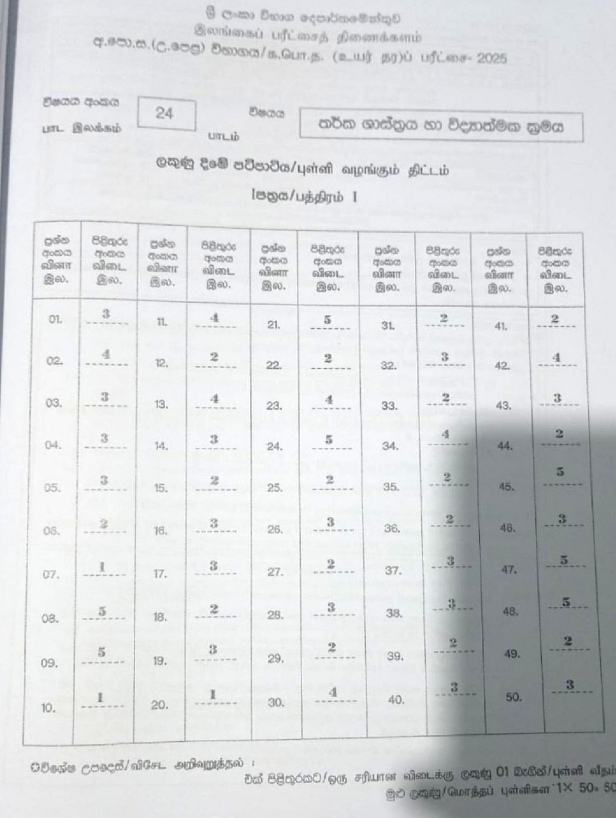 Official G.C.E. 2025 A/L Logic Answer Sheet Sinhala Medium PDF