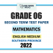 Southern Province 2022 Grade 06 Mathematics 2nd Term Test Paper | English Medium