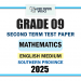 Southern Province 2025 Grade 09 Mathematics 2nd Term Test Paper | English Medium
