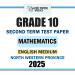 North Western Province 2025 Grade 10 Mathematics 2nd Term Test Paper | English Medium