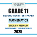 English Medium 2025 Grade 11 Mathematics 2nd Term Test Paper | North Western Province
