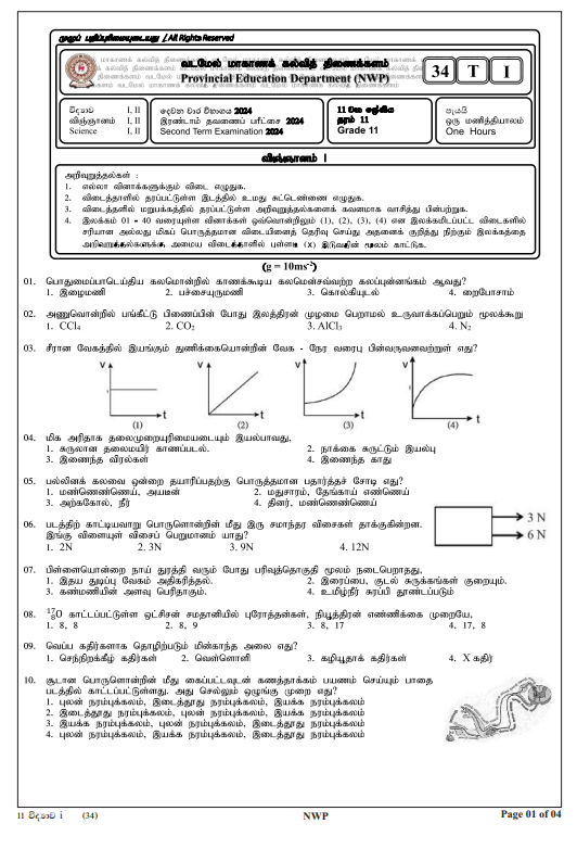 North Western Province 2024 Grade 11 Science 2nd Term Test Paper First Page