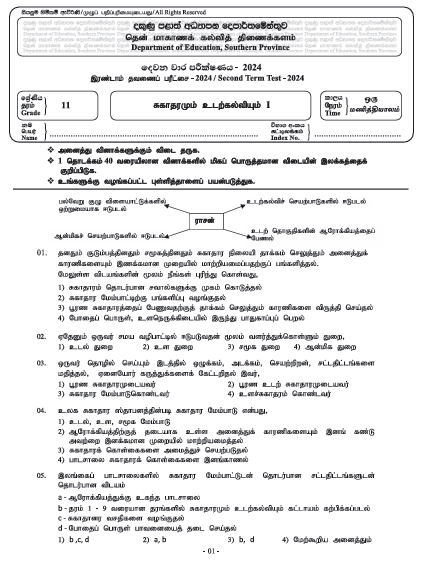 Southern Province 2024 Grade 11 Health 2nd Term Test Paper First Page